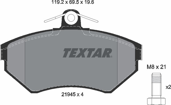  Textar2194503 | для AUDI A4 1.6,1.8,1.9TDI 01,VW Passat 00 колодки торм.пер. 